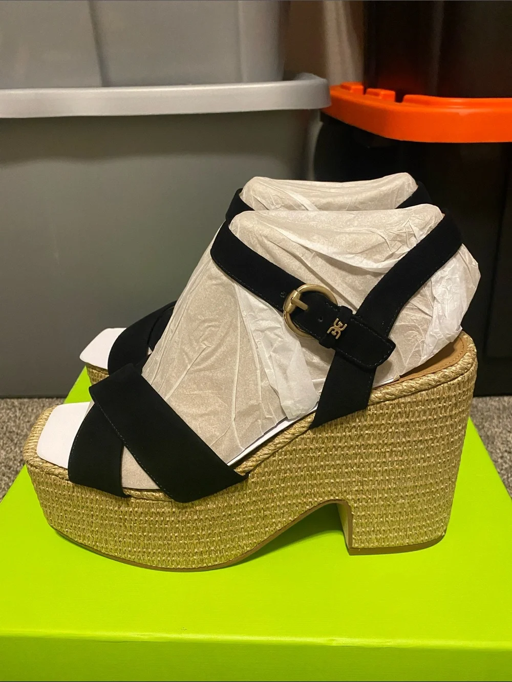 Sam Edelman Black Suede Platform Espadrille Sandals